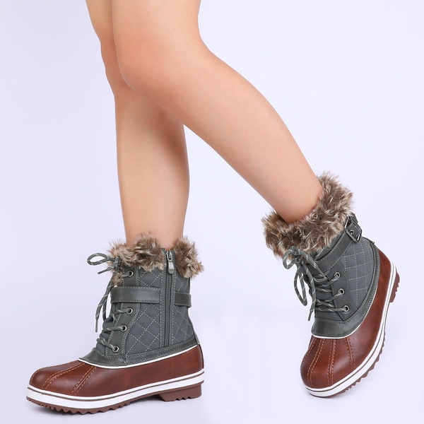Mid Calf Faux Snow Boots - TAN KHAKI - 2